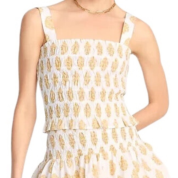 NWOT J. Crew White Smocked Crop Tank Tube Top in Gathered Floral Block Print - L - Picture 1 of 15